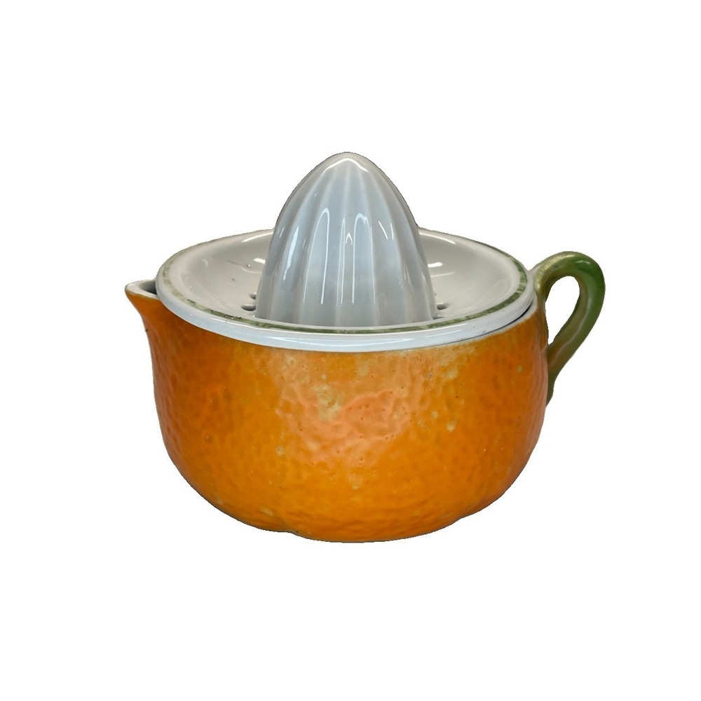 Vintage Ceramic Orange Citrus Juicer Reamer 2-Piece Mid Century Retro Unmarked
